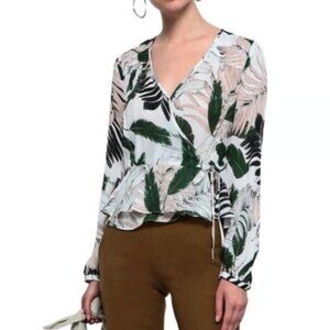Milly Kia Long Sleeve Wrap Top 100% Silk Tropical Print Blouse - NWT - 6